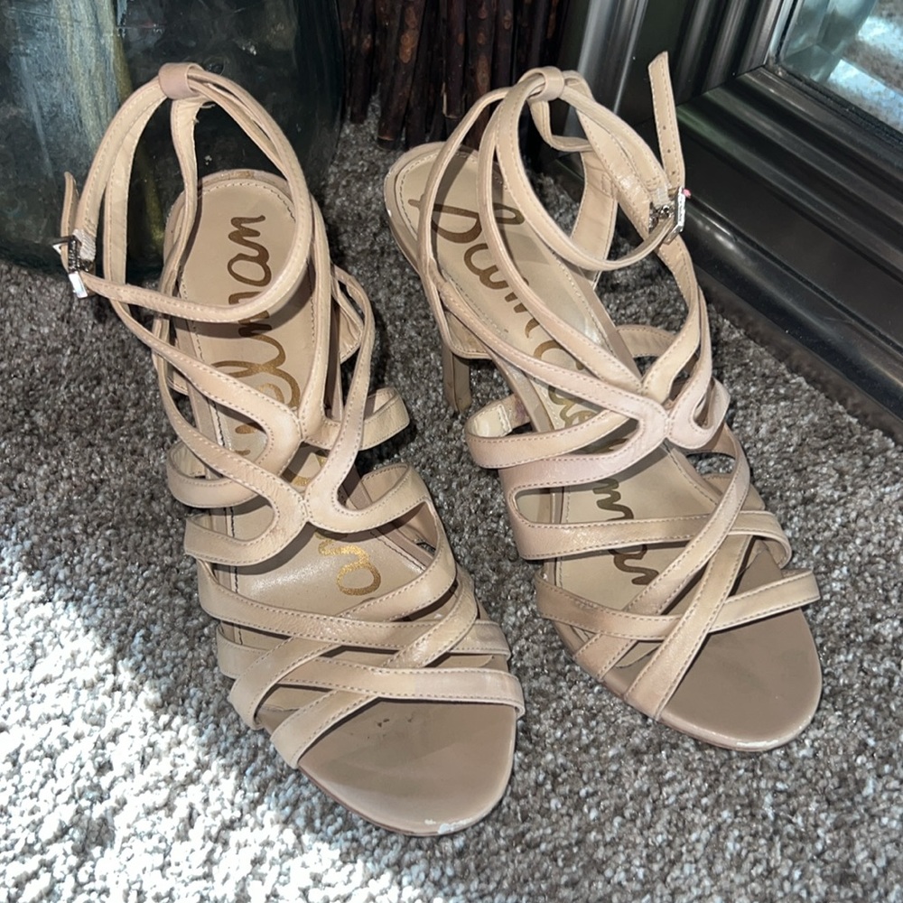 Sam Edelman nude tan leather strappy high heel sandals 4.5” heel height size 8.5 - Picture 2 of 12